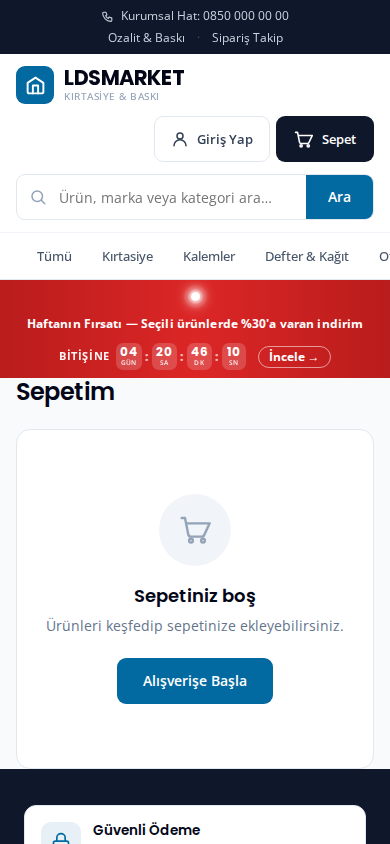 Demo mağaza mobil sepet sayfası